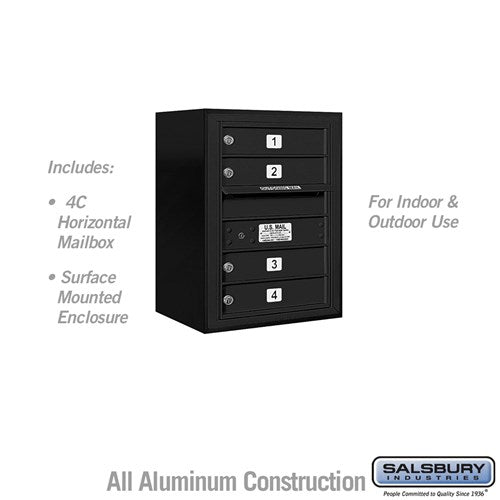 Salsbury 6 Door High Surface Mounted 4C Horizontal Mailbox with 4 Doors in Black with USPS Access - Sweatfully
