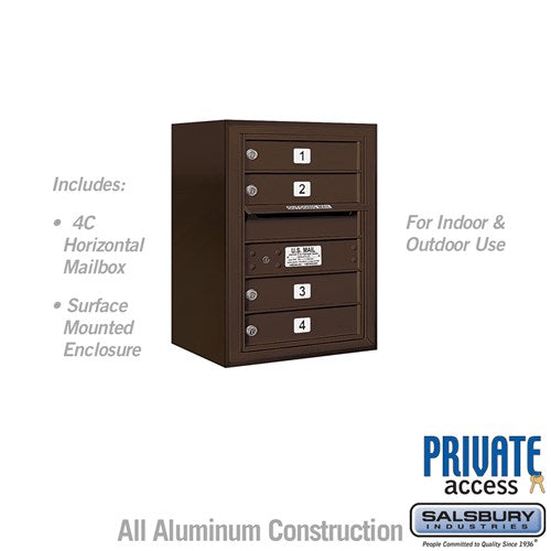 Salsbury 6 Door High Surface Mounted 4C Horizontal Mailbox with 4 Doors in Bronze with Private Access - Sweatfully