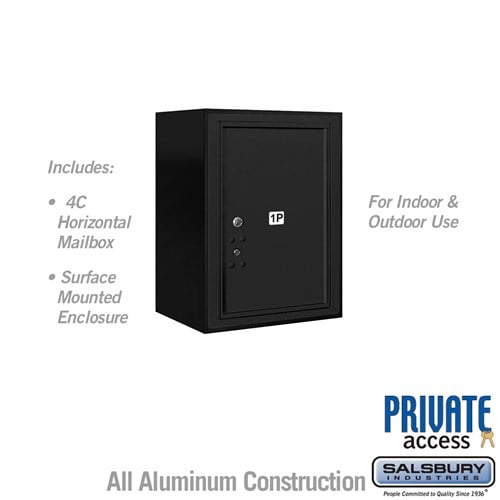 Salsbury 6 Door High Surface Mounted 4C Horizontal Parcel Locker with 1 Parcel Locker in Black with Private Access - Sweatfully
