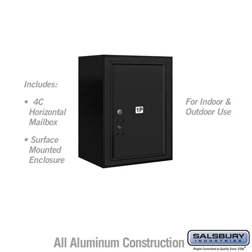 Salsbury 6 Door High Surface Mounted 4C Horizontal Parcel Locker with 1 Parcel Locker in Black with USPS Access - Sweatfully