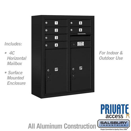 Salsbury 10 Door High Surface Mounted 4C Horizontal Mailbox with 6 Doors and 2 Parcel Lockers in Black with Private Access - Sweatfully