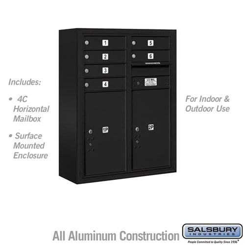 Salsbury 10 Door High Surface Mounted 4C Horizontal Mailbox with 6 Doors and 2 Parcel Lockers in Black with USPS Access - Sweatfully