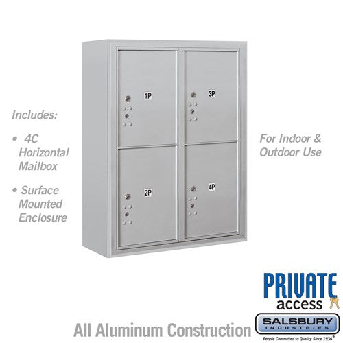 Salsbury 10 Door High Surface Mounted 4C Horizontal Parcel Locker with 4 Parcel Lockers in Aluminum with Private Access - Sweatfully
