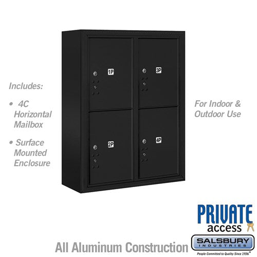 Salsbury 10 Door High Surface Mounted 4C Horizontal Parcel Locker with 4 Parcel Lockers in Black with Private Access - Sweatfully