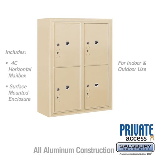 Salsbury 10 Door High Surface Mounted 4C Horizontal Parcel Locker with 4 Parcel Lockers in Sandstone with Private Access - Sweatfully