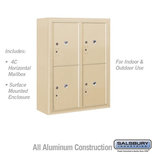 Salsbury 10 Door High Surface Mounted 4C Horizontal Parcel Locker with 4 Parcel Lockers in Sandstone with USPS Access - Sweatfully