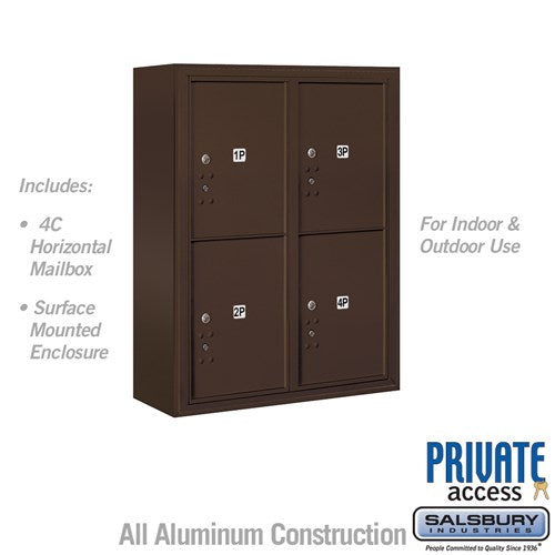 Salsbury 10 Door High Surface Mounted 4C Horizontal Parcel Locker with 4 Parcel Lockers in Bronze with Private Access - Sweatfully