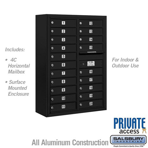 Salsbury 11 Door High Surface Mounted 4C Horizontal Mailbox with 20 Doors in Black with Private Access - Sweatfully