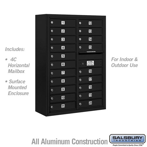 Salsbury 11 Door High Surface Mounted 4C Horizontal Mailbox with 20 Doors in Black with USPS Access - Sweatfully