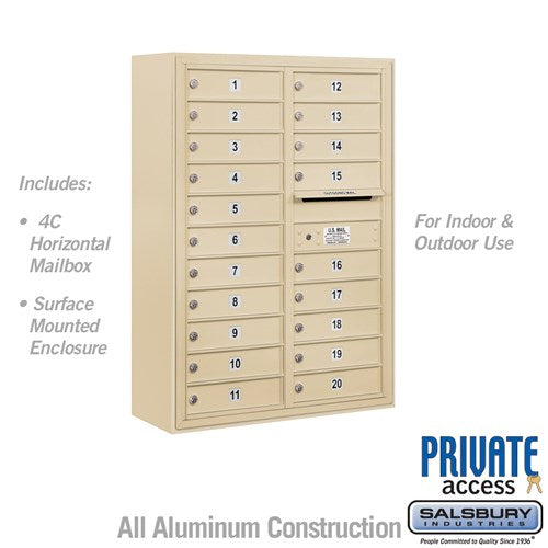 Salsbury 11 Door High Surface Mounted 4C Horizontal Mailbox with 20 Doors in Sandstone with Private Access - Sweatfully
