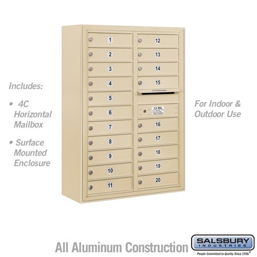 Salsbury 11 Door High Surface Mounted 4C Horizontal Mailbox with 20 Doors in Sandstone with USPS Access - Sweatfully