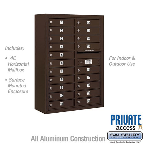 Salsbury 11 Door High Surface Mounted 4C Horizontal Mailbox with 20 Doors in Bronze with Private Access - Sweatfully