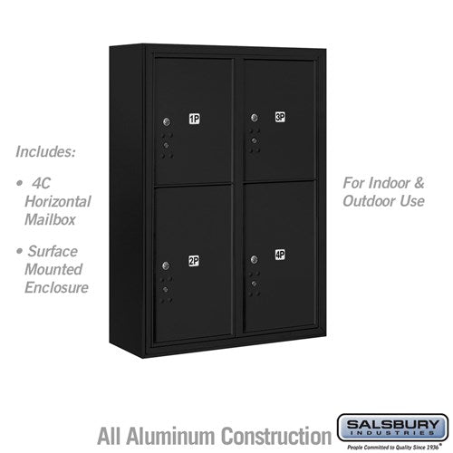 Salsbury 11 Door High Surface Mounted 4C Horizontal Parcel Locker with 4 Parcel Lockers in Black with USPS Access - Sweatfully