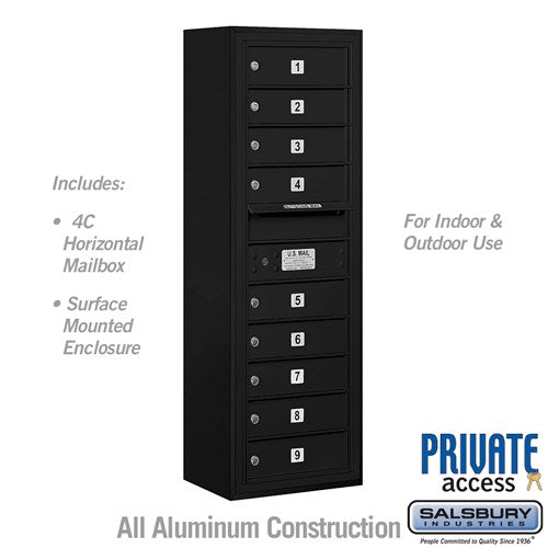 Salsbury 11 Door High Surface Mounted 4C Horizontal Mailbox with 9 Doors in Black with Private Access - Sweatfully