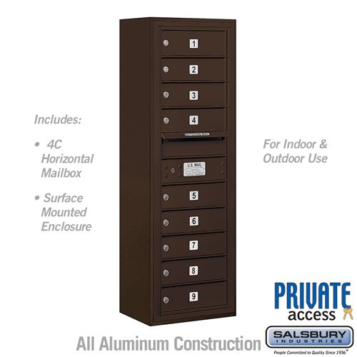 Salsbury 11 Door High Surface Mounted 4C Horizontal Mailbox with 9 Doors in Bronze with Private Access - Sweatfully