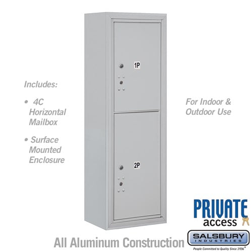 Salsbury 11 Door High Surface Mounted 4C Horizontal Parcel Locker with 2 Parcel Lockers in Aluminum with Private Access - Sweatfully