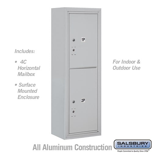 Salsbury 11 Door High Surface Mounted 4C Horizontal Parcel Locker with 2 Parcel Lockers in Aluminum with USPS Access - Sweatfully