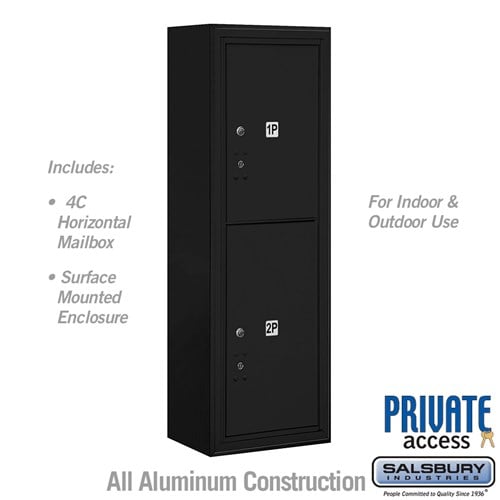 Salsbury 11 Door High Surface Mounted 4C Horizontal Parcel Locker with 2 Parcel Lockers in Black with Private Access - Sweatfully