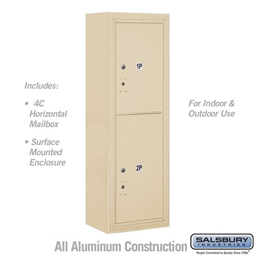 Salsbury 11 Door High Surface Mounted 4C Horizontal Parcel Locker with 2 Parcel Lockers in Sandstone with USPS Access - Sweatfully