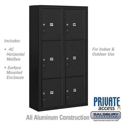 Maximum Height Surface Mounted 4C Horizontal Parcel Locker with 6 Parcel Lockers in Black with Private Access - Sweatfully