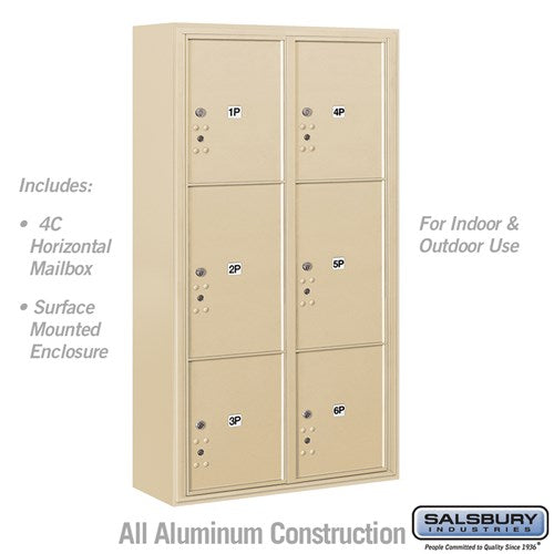 Maximum Height Surface Mounted 4C Horizontal Parcel Locker with 6 Parcel Lockers in Sandstone with USPS Access - Sweatfully
