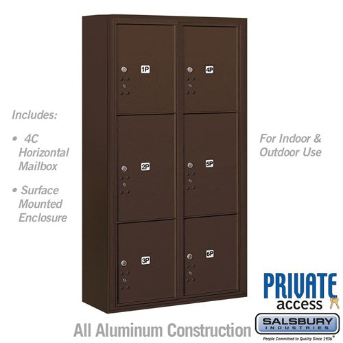 Maximum Height Surface Mounted 4C Horizontal Parcel Locker with 6 Parcel Lockers in Bronze with Private Access - Sweatfully