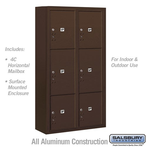 Maximum Height Surface Mounted 4C Horizontal Parcel Locker with 6 Parcel Lockers in Bronze with USPS Access - Sweatfully
