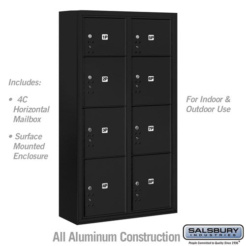 Salsbury Maximum Height Surface Mounted 4C Horizontal Parcel Locker with 8 Parcel Lockers in Black with USPS Access - Sweatfully
