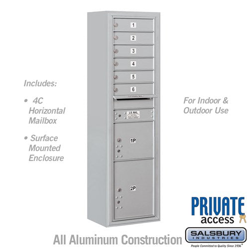Salsbury Maximum Height Surface Mounted 4C Horizontal Mailbox with 6 Doors and 2 Parcel Lockers in Aluminum with Private Access - Sweatfully