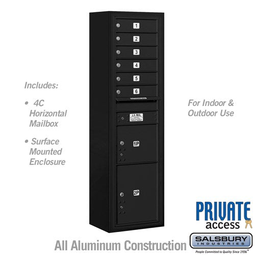 Salsbury Maximum Height Surface Mounted 4C Horizontal Mailbox with 6 Doors and 2 Parcel Lockers in Black with Private Access - Sweatfully