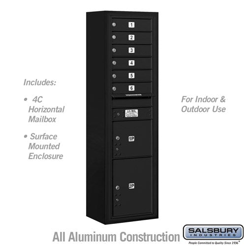 Salsbury Maximum Height Surface Mounted 4C Horizontal Mailbox with 6 Doors and 2 Parcel Lockers in Black with USPS Access - Sweatfully