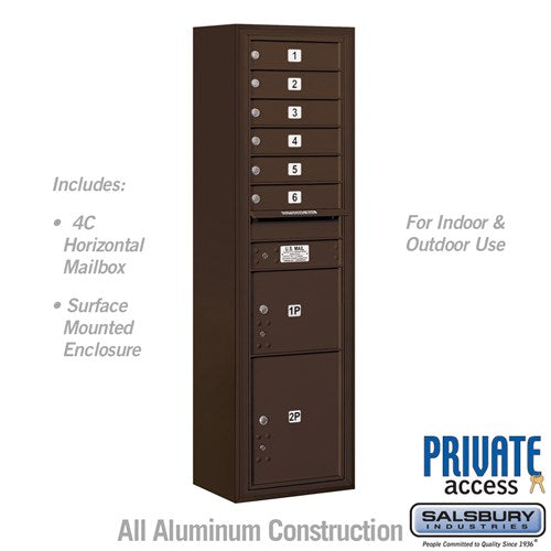 Salsbury Maximum Height Surface Mounted 4C Horizontal Mailbox with 6 Doors and 2 Parcel Lockers in Bronze with Private Access - Sweatfully