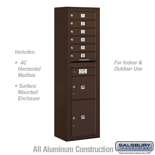 Salsbury Maximum Height Surface Mounted 4C Horizontal Mailbox with 6 Doors and 2 Parcel Lockers in Bronze with USPS Access - Sweatfully