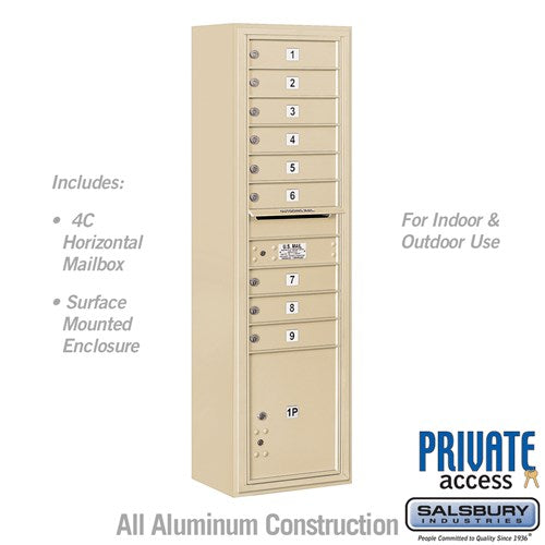Salsbury Maximum Height Surface Mounted 4C Horizontal Mailbox with 9 Doors and 1 Parcel Locker in Sandstone with Private Access - Sweatfully