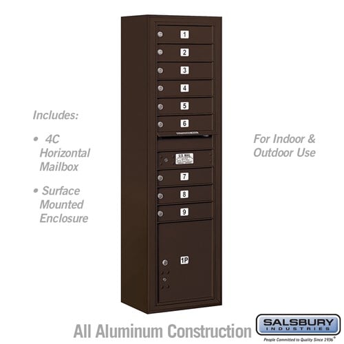 Salsbury Maximum Height Surface Mounted 4C Horizontal Mailbox with 9 Doors and 1 Parcel Locker in Bronze with USPS Access - Sweatfully