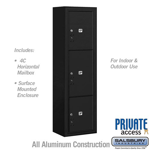 Salsbury Maximum Height Surface Mounted 4C Horizontal Parcel Locker with 3 Parcel Lockers in Black with Private Access - Sweatfully