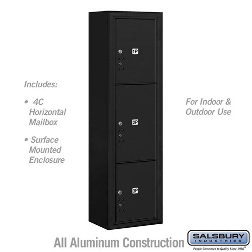 Salsbury Maximum Height Surface Mounted 4C Horizontal Parcel Locker with 3 Parcel Lockers in Black with USPS Access - Sweatfully
