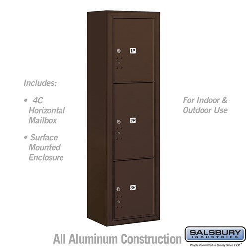 Salsbury Maximum Height Surface Mounted 4C Horizontal Parcel Locker with 3 Parcel Lockers in Bronze with USPS Access - Sweatfully