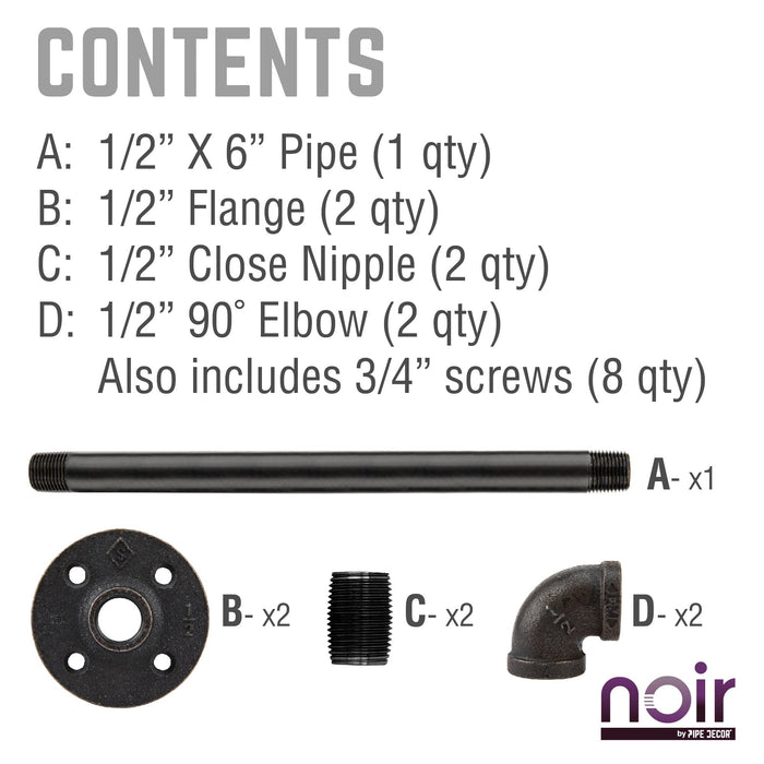 1/2 in. x 6 in. Noir Black Barn Door Handle - 10.5 in. L - Sweatfully