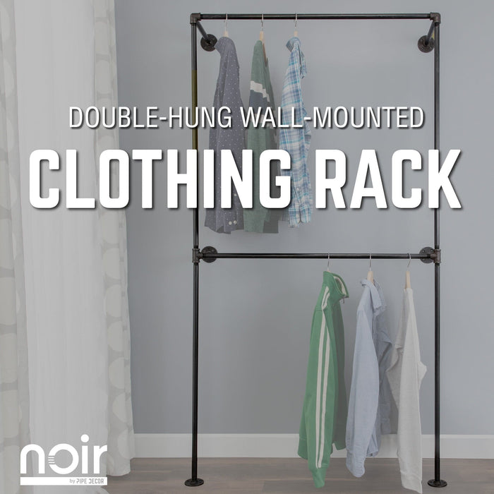 Noir Black Wall Mounted Double Hung Clothing Rack - Sweatfully