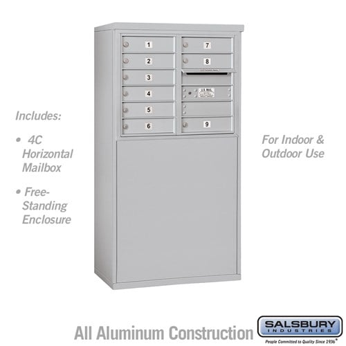 Salsbury 6 Door High Free-Standing 4C Horizontal Mailbox with 9 Doors in Aluminum with USPS Access - Sweatfully
