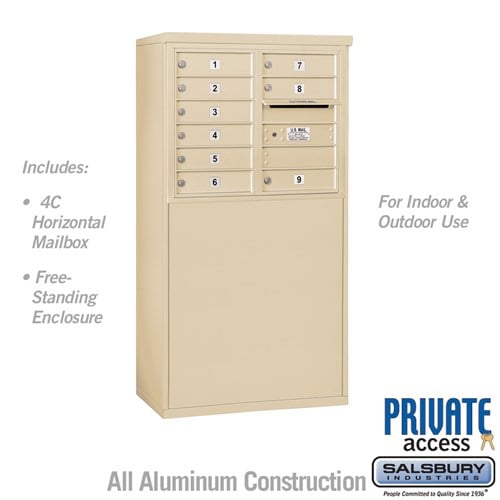 Salsbury 6 Door High Free-Standing 4C Horizontal Mailbox with 9 Doors in Sandstone with Private Access - Sweatfully