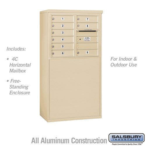 Salsbury 6 Door High Free-Standing 4C Horizontal Mailbox with 9 Doors in Sandstone with USPS Access - Sweatfully