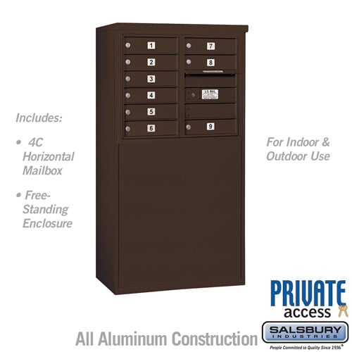 Salsbury 6 Door High Free-Standing 4C Horizontal Mailbox with 9 Doors in Bronze with Private Access - Sweatfully