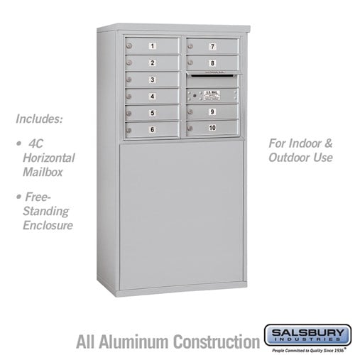 Salsbury 6 Door High Free-Standing 4C Horizontal Mailbox with 10 Doors in Aluminum with USPS Access - Sweatfully