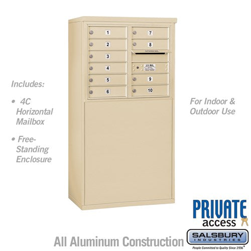 Salsbury 6 Door High Free-Standing 4C Horizontal Mailbox with 10 Doors in Sandstone with Private Access - Sweatfully