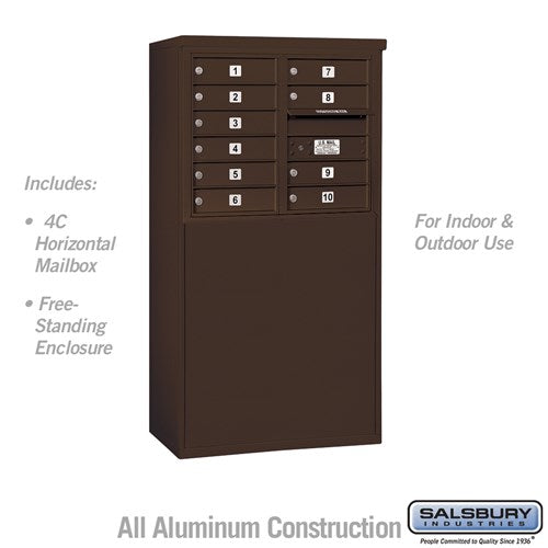 Salsbury 6 Door High Free-Standing 4C Horizontal Mailbox with 10 Doors in Bronze with USPS Access - Sweatfully