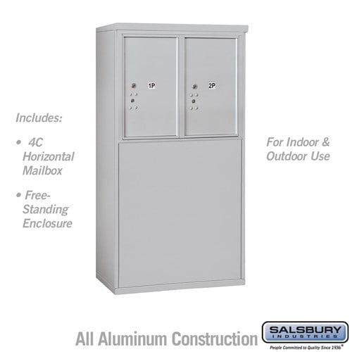 Salsbury 6 Door High Free-Standing 4C Horizontal Parcel Locker with 2 Parcel Lockers in Aluminum with USPS Access - Sweatfully