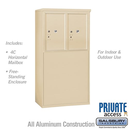 Salsbury 6 Door High Free-Standing 4C Horizontal Parcel Locker with 2 Parcel Lockers in Sandstone with Private Access - Sweatfully