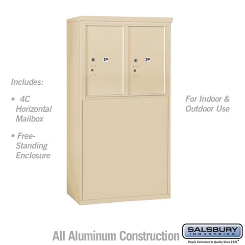 Salsbury 6 Door High Free-Standing 4C Horizontal Parcel Locker with 2 Parcel Lockers in Sandstone with USPS Access - Sweatfully